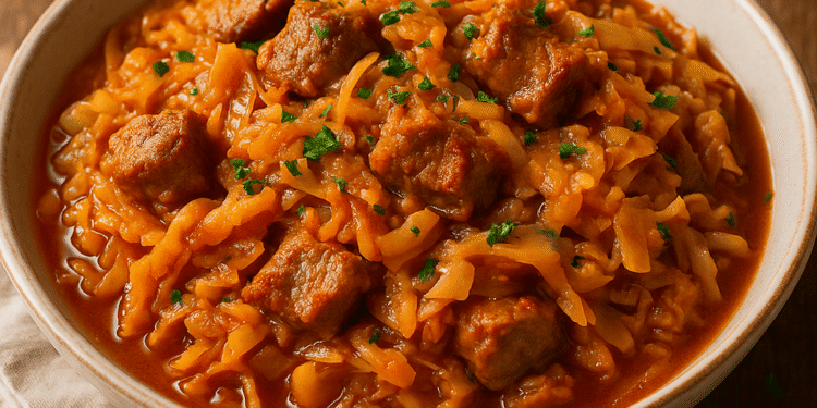 Kopūstų troškinys su mėsa – sotus ir gardus patiekalas