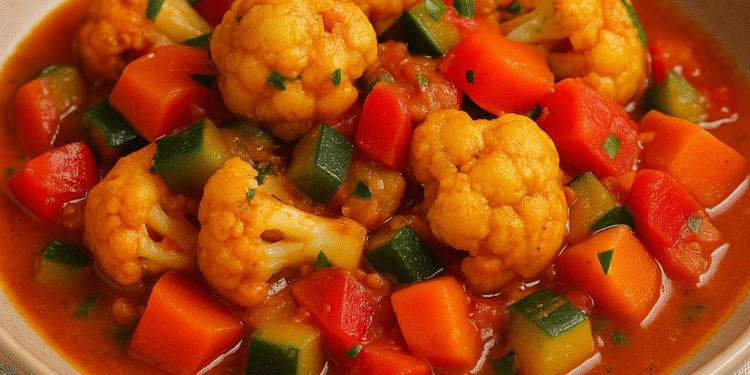 Vegetariški troškinti žiediniai kopūstai su daržovėmis