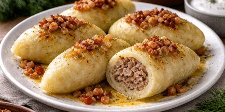 Virtų bulvių cepelinai su virta mėsa – klasikinis lietuviškas skonis