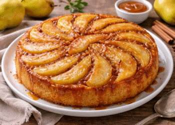 Karamelizuotų kriaušių pyragas – elegantiškas skonių derinys