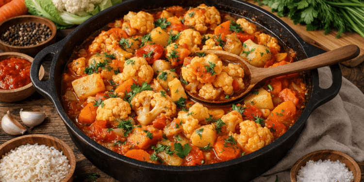 Troškinti žiediniai kopūstai su daržovėmis – sotus kaimo troškinys