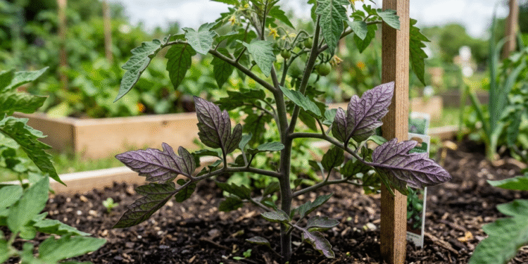 Kodėl pomidorų lapai tampa violetiniai?
