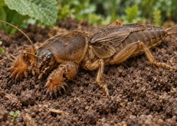 Kurklys ant purios žemės: matoma plati rausti pritaikyta priekinių kojų pora; originali iliustracija