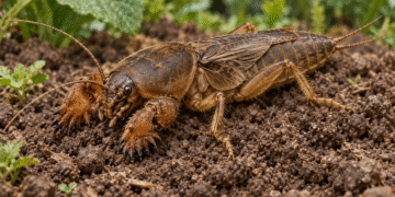 Kurklys ant purios žemės: matoma plati rausti pritaikyta priekinių kojų pora; originali iliustracija